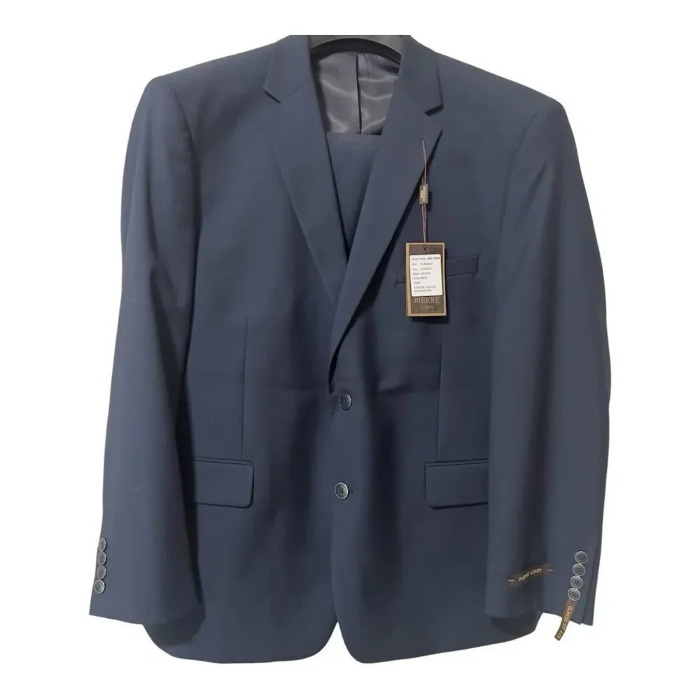 Pierre Loren Mens Navy Blue 2 Piece Suit 42S 39 Waist Notch Lapel Style S61652‎